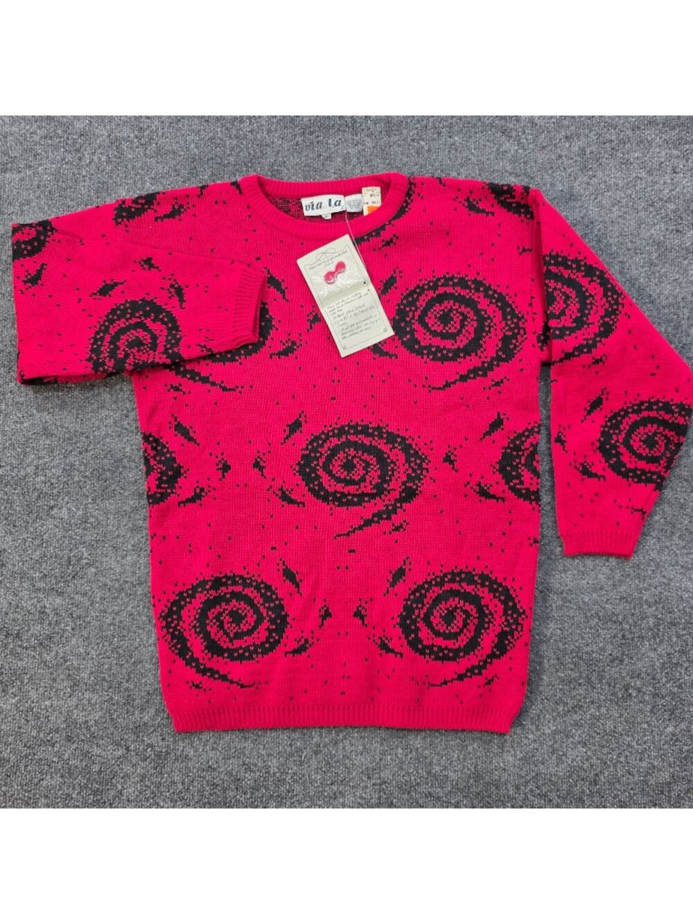 Vintage 80s Abstract Sweater M Fuchsia Avant Garde Vibrant Colorful Maximalist